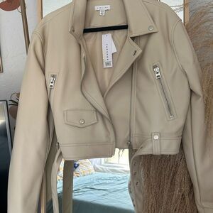 Topshop Cream Leather Jacket